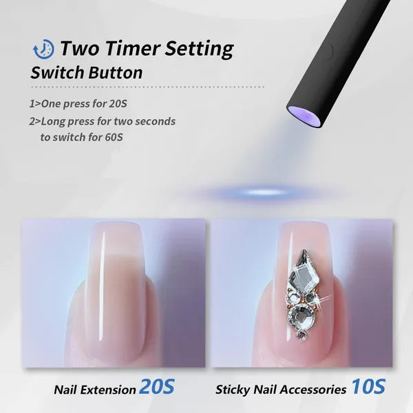 Aeelleea Mini UV LED Nail Lamp, Handheld Nail Dryer with Foldable Stand, USB Rechargeable Wireless Gel Nail Light, Black