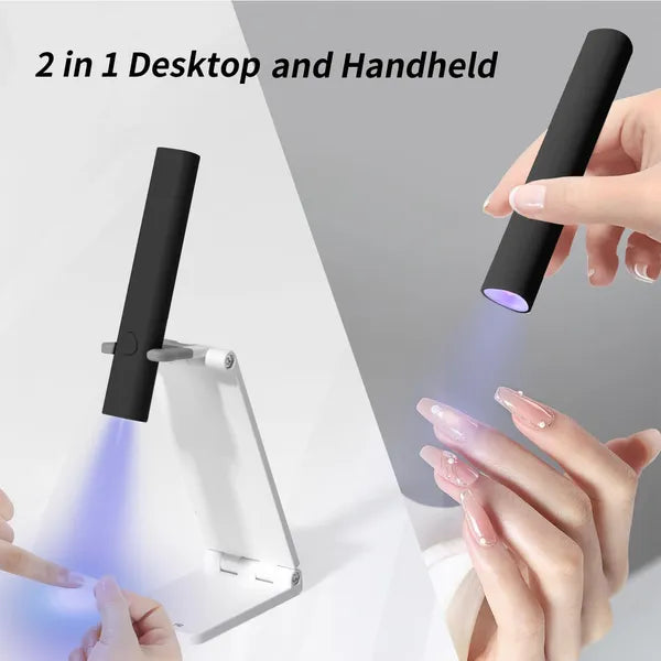 Aeelleea Mini UV LED Nail Lamp, Handheld Nail Dryer with Foldable Stand, USB Rechargeable Wireless Gel Nail Light, Black