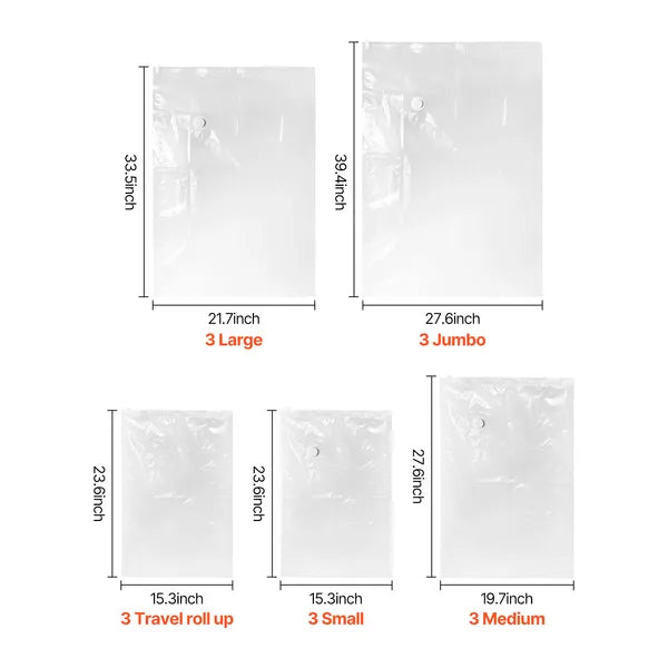 15 Pack Vacuum Storage Bags with Electric Pump, Space Saver Compression Bags, Airtight Zipper for Clothes, Bedding, Blankets & Travel