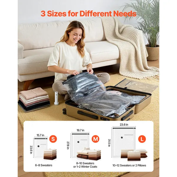 Vacuum Storage Bags 18 Pack with Electric Pump, 3 Sizes Space Saver for Clothing & Travel