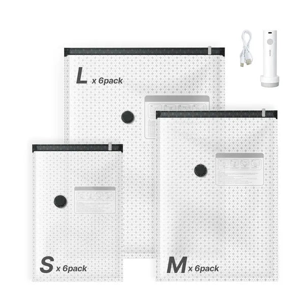 Vacuum Storage Bags 18 Pack with Electric Pump, 3 Sizes Space Saver for Clothing & Travel
