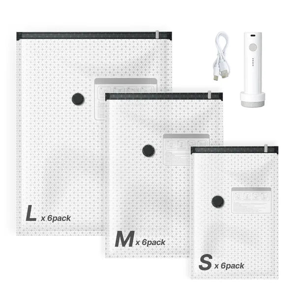 Vacuum Storage Bags 18 Pack with Electric Pump, 3 Sizes Space Saver for Clothing & Travel