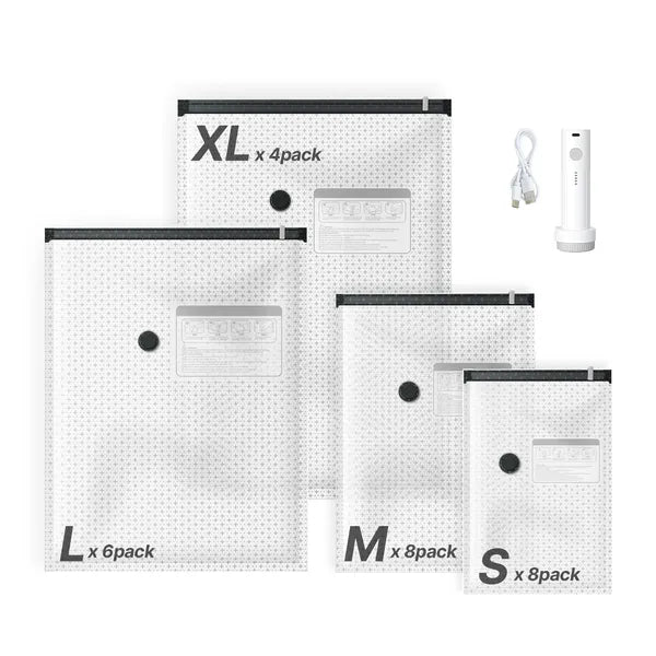 Aeelleea 26 Pack Vacuum Storage Bags, Space Saver PA PE Compression Bags for Clothes, with Pump & Cable, Double Zipper Bags for Travel Luggage