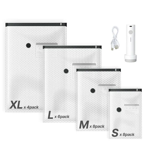 Aeelleea 26 Pack Vacuum Storage Bags, Space Saver PA PE Compression Bags for Clothes, with Pump & Cable, Double Zipper Bags for Travel Luggage