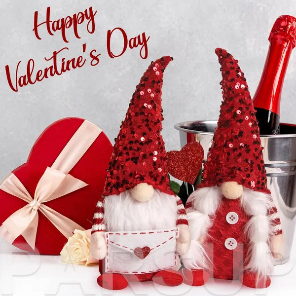 Valentines Day Sequin Hat Gnome Decor Set 2 Piece Love Letter Heart Balloon Table Fireplace Shelf Gift Box Included