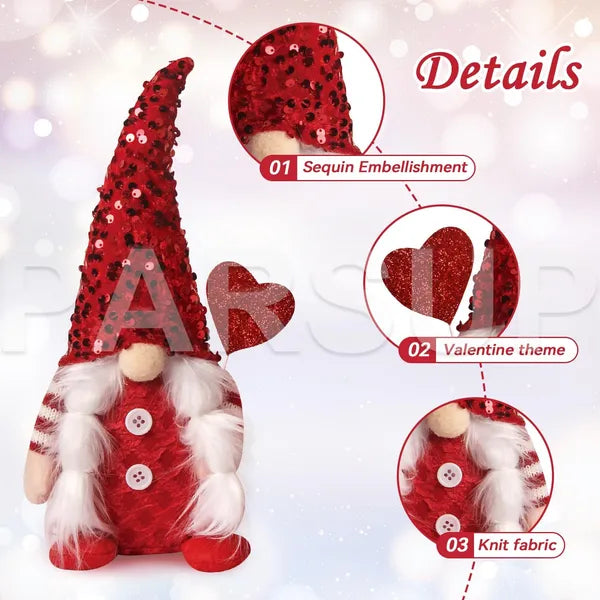 Valentines Day Sequin Hat Gnome Decor Set 2 Piece Love Letter Heart Balloon Table Fireplace Shelf Gift Box Included