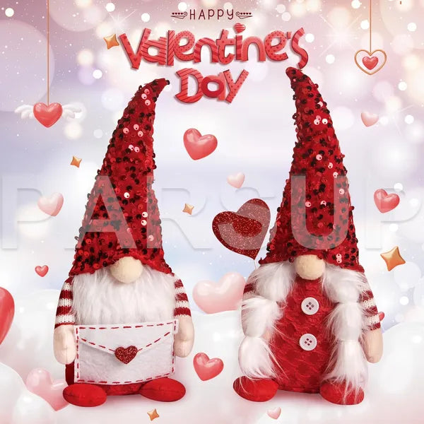 Valentines Day Sequin Hat Gnome Decor Set 2 Piece Love Letter Heart Balloon Table Fireplace Shelf Gift Box Included