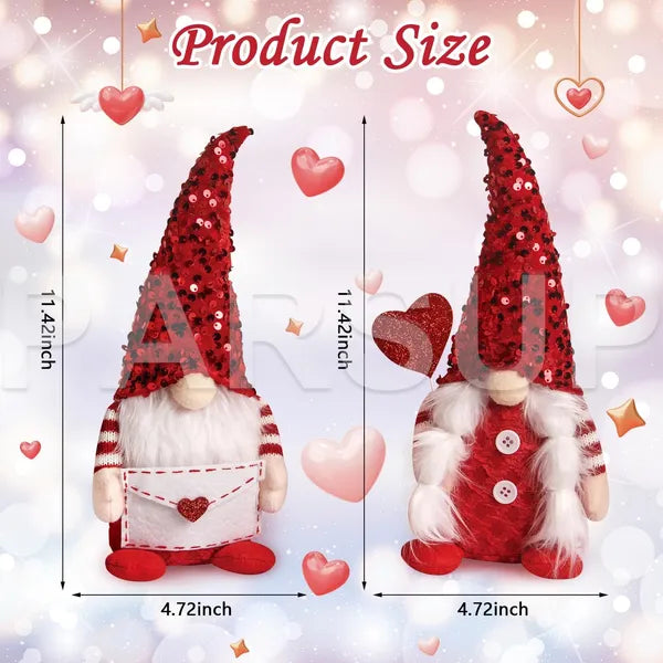 Valentines Day Sequin Hat Gnome Decor Set 2 Piece Love Letter Heart Balloon Table Fireplace Shelf Gift Box Included