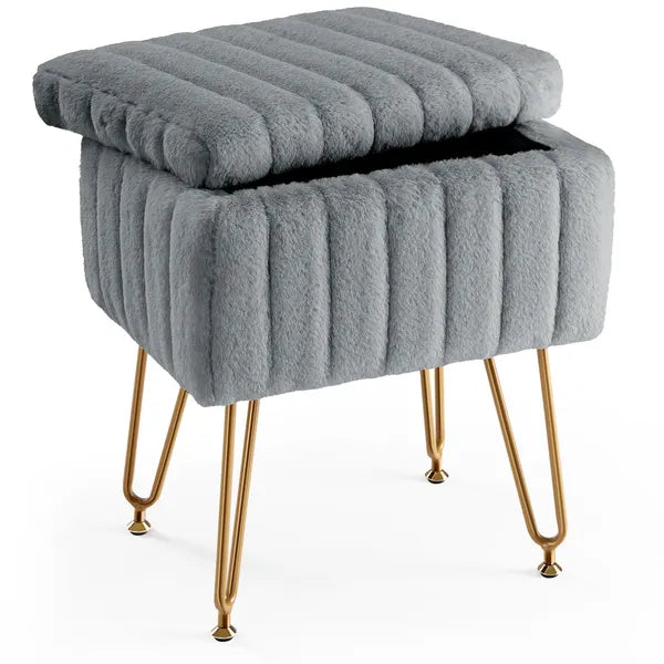 Vanity Stool with Hidden Storage, Upholstered Makeup Ottoman Stool, Padded Seat for Bedroom Dressing Room, Modern Footrest