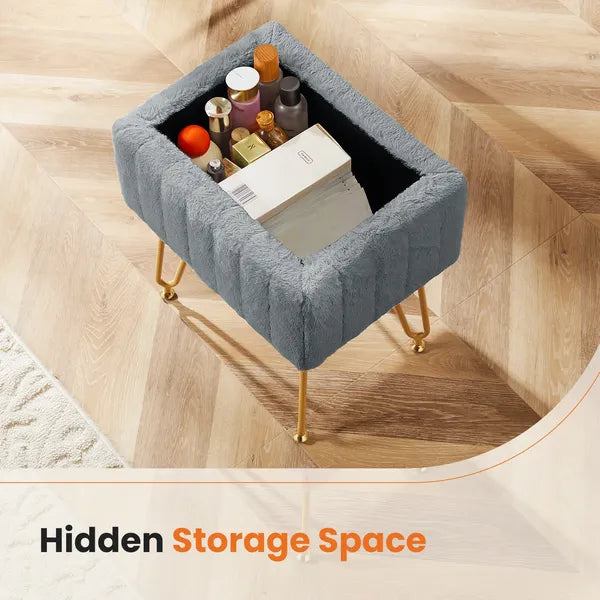 Vanity Stool with Hidden Storage, Upholstered Makeup Ottoman Stool, Padded Seat for Bedroom Dressing Room, Modern Footrest