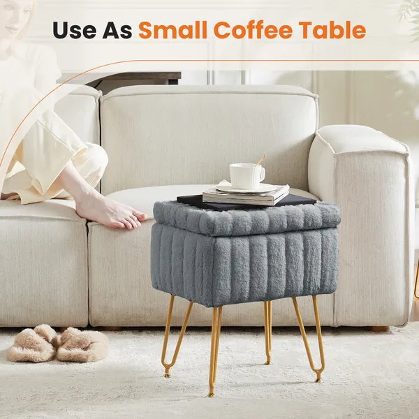 Vanity Stool with Hidden Storage, Upholstered Makeup Ottoman Stool, Padded Seat for Bedroom Dressing Room, Modern Footrest