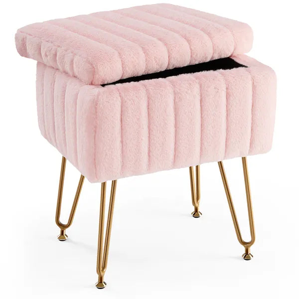 Vanity Stool with Hidden Storage, Upholstered Makeup Ottoman Stool, Padded Seat for Bedroom Dressing Room, Modern Footrest