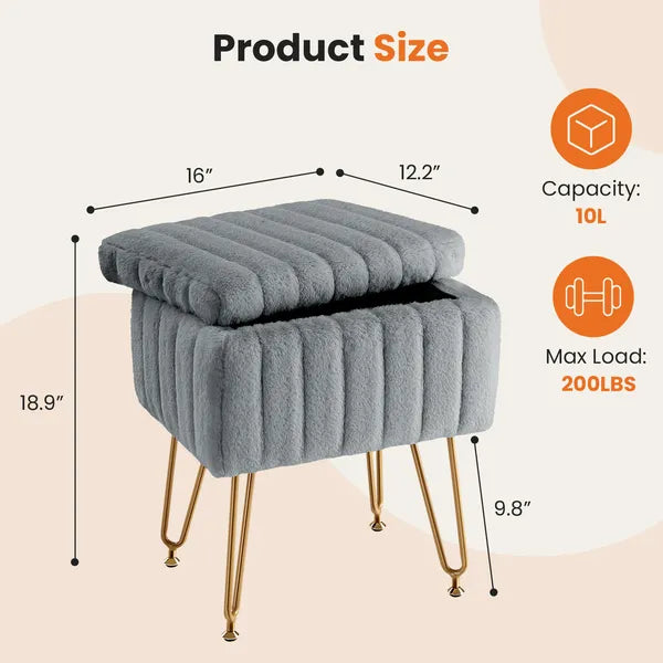 Vanity Stool with Hidden Storage, Upholstered Makeup Ottoman Stool, Padded Seat for Bedroom Dressing Room, Modern Footrest