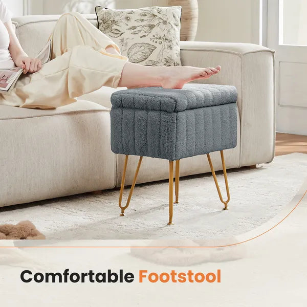 Vanity Stool with Hidden Storage, Upholstered Makeup Ottoman Stool, Padded Seat for Bedroom Dressing Room, Modern Footrest