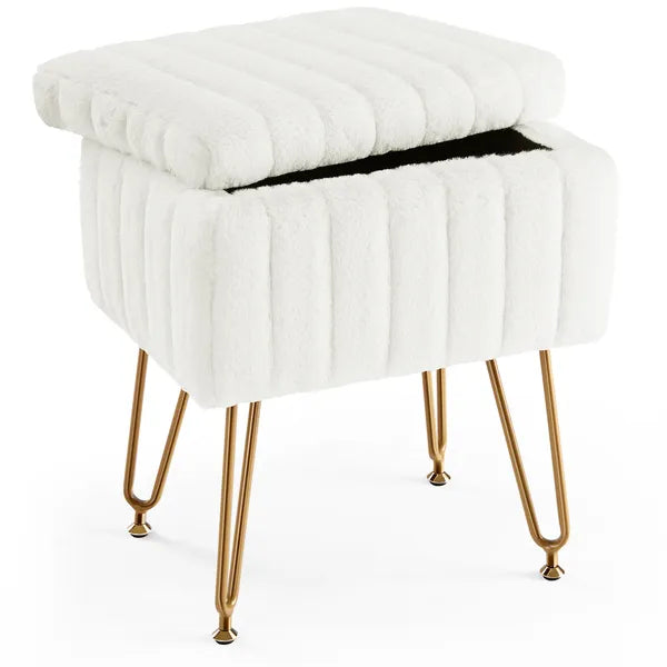 Vanity Stool with Hidden Storage, Upholstered Makeup Ottoman Stool, Padded Seat for Bedroom Dressing Room, Modern Footrest