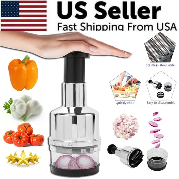 Manual Hand Press Food Chopper Stainless Steel Garlic & Onion Vegetable Chopper