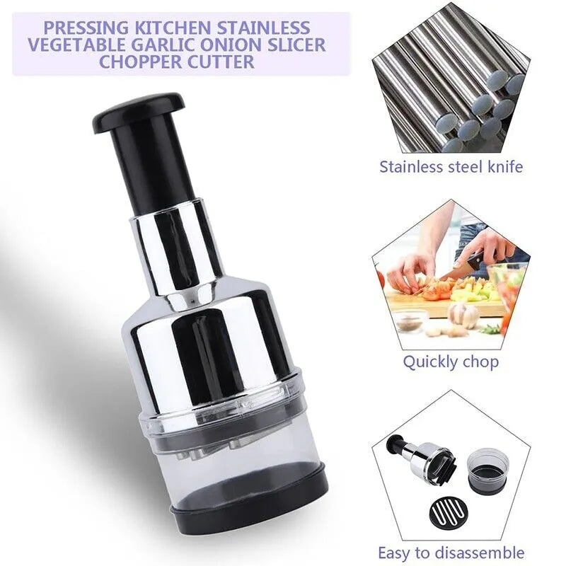 Manual Hand Press Food Chopper Stainless Steel Garlic & Onion Vegetable Chopper