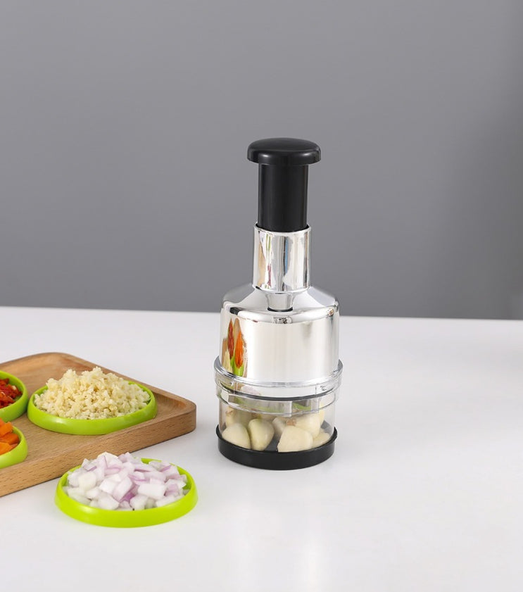 Manual Hand Press Food Chopper Stainless Steel Garlic & Onion Vegetable Chopper