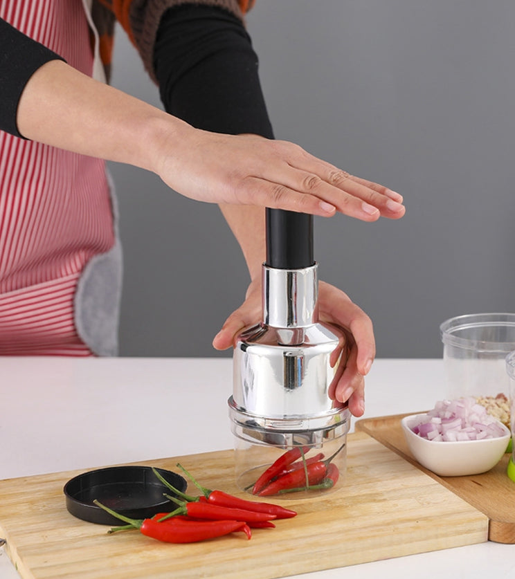 Manual Hand Press Food Chopper Stainless Steel Garlic & Onion Vegetable Chopper