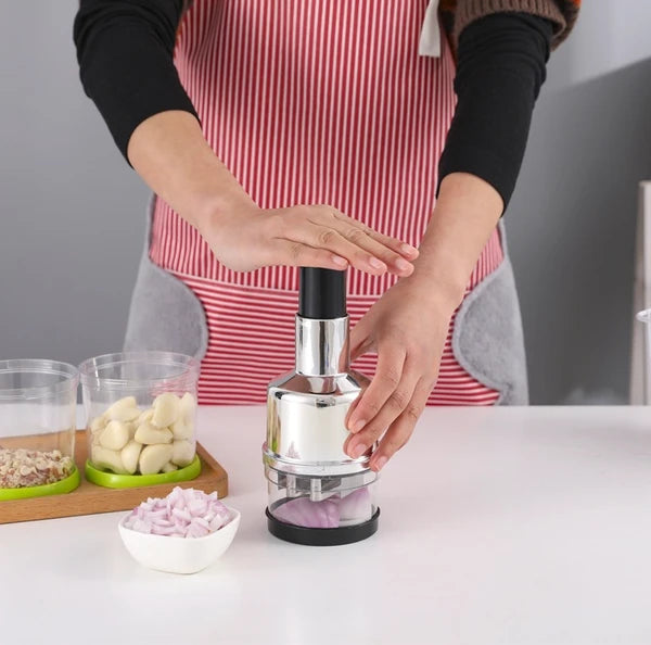 Manual Press Vegetable Chopper, Stainless Steel Hand‑Push Food Dicer, Easy Disassemble Slicer for Onion Garlic Fruit Veggies