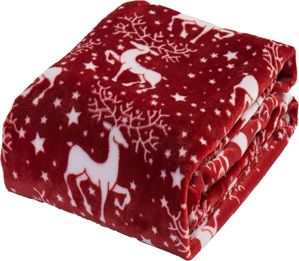 Aeelleea Velvet Touch Christmas Fleece Throw Blanket, 50"x60" Ultra Plush Reindeer Stars Holiday Printed Cozy Blanket for Sofa Couch
