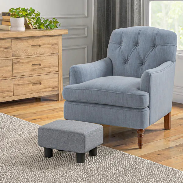 16 Inch Grey Linen Cube Ottoman Foot Stool, Multifunctional Decorative Footrest for Living Room Bedroom Entryway