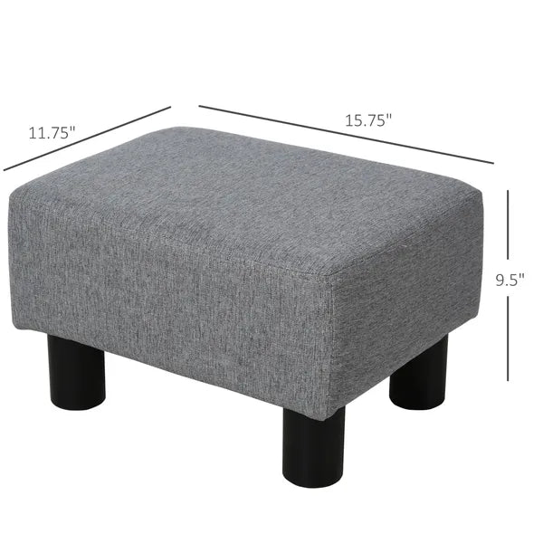 16 Inch Grey Linen Cube Ottoman Foot Stool, Multifunctional Decorative Footrest for Living Room Bedroom Entryway