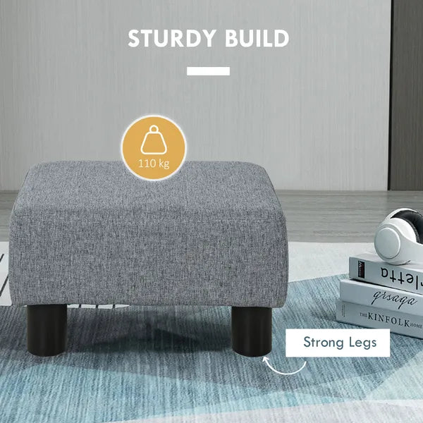 16 Inch Grey Linen Cube Ottoman Foot Stool, Multifunctional Decorative Footrest for Living Room Bedroom Entryway