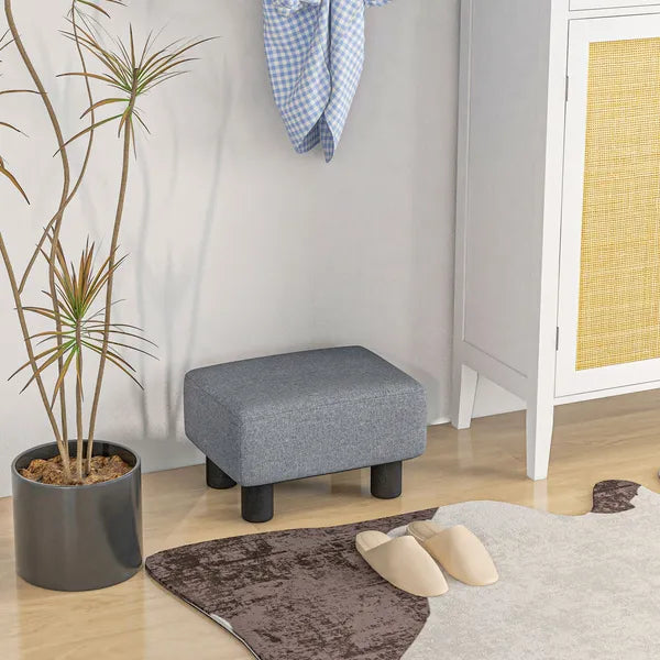16 Inch Grey Linen Cube Ottoman Foot Stool, Multifunctional Decorative Footrest for Living Room Bedroom Entryway