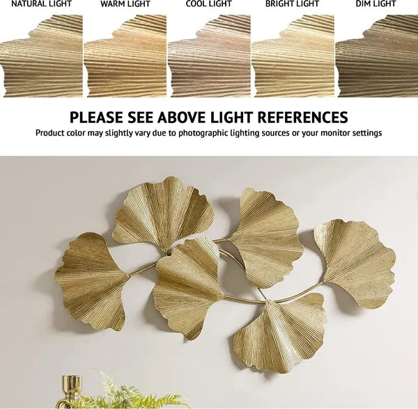 Aeelleea Metal Ginkgo Leaf Wall Decor 43×23.5×1.6 Inch, Golden Large Wall Art, Modern Hanging Wall Sculpture for Living Room Bedroom Bathroom