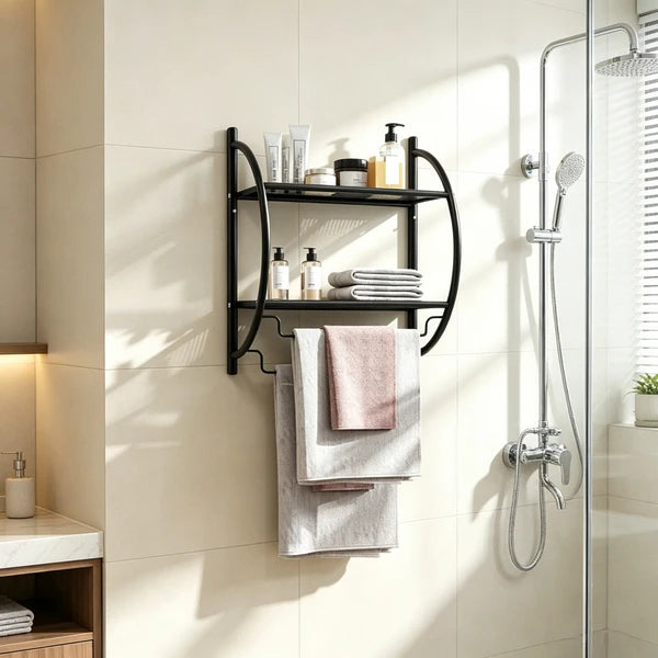 Wall Mounted 2-Tier Bathroom Towel Rack, Chrome Finish with 2 Towel Bars, Bathroom Storage Organizer for Towels