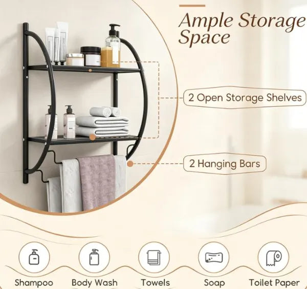 Wall Mounted 2-Tier Bathroom Towel Rack, Chrome Finish with 2 Towel Bars, Bathroom Storage Organizer for Towels