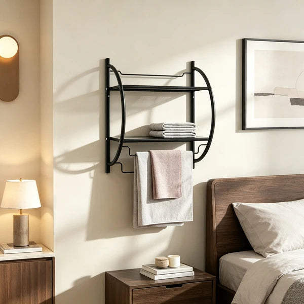 Wall Mounted 2-Tier Bathroom Towel Rack, Chrome Finish with 2 Towel Bars, Bathroom Storage Organizer for Towels