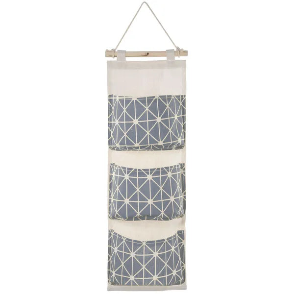Grey Wall Mounted Hanging Storage Bag, 3-Pocket Waterproof Linen Cotton Organizer for Door, Closet & Bedroom