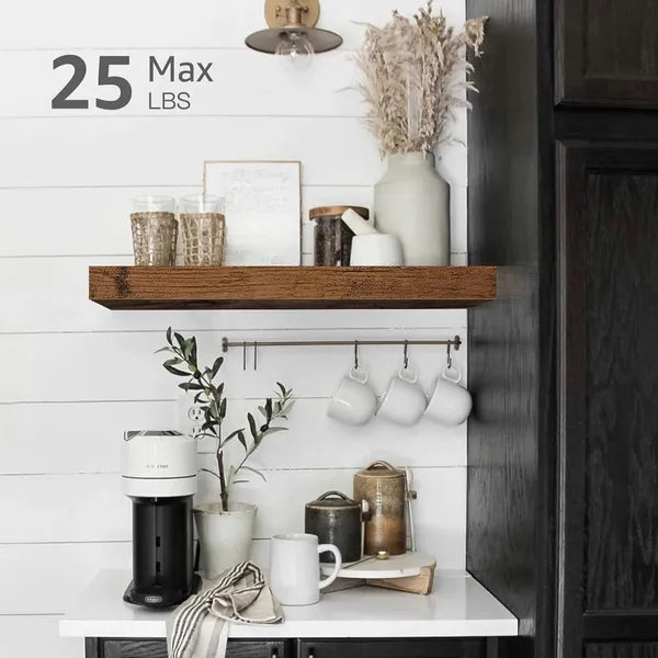 3 Pack Floating Wall Shelves, Rustic Farmhouse MDF Floating Shelves with Metal Brackets, 25lbs Load Capacity Wall Mount Display Shelf for Bathroom Kitchen Bedroom Decor