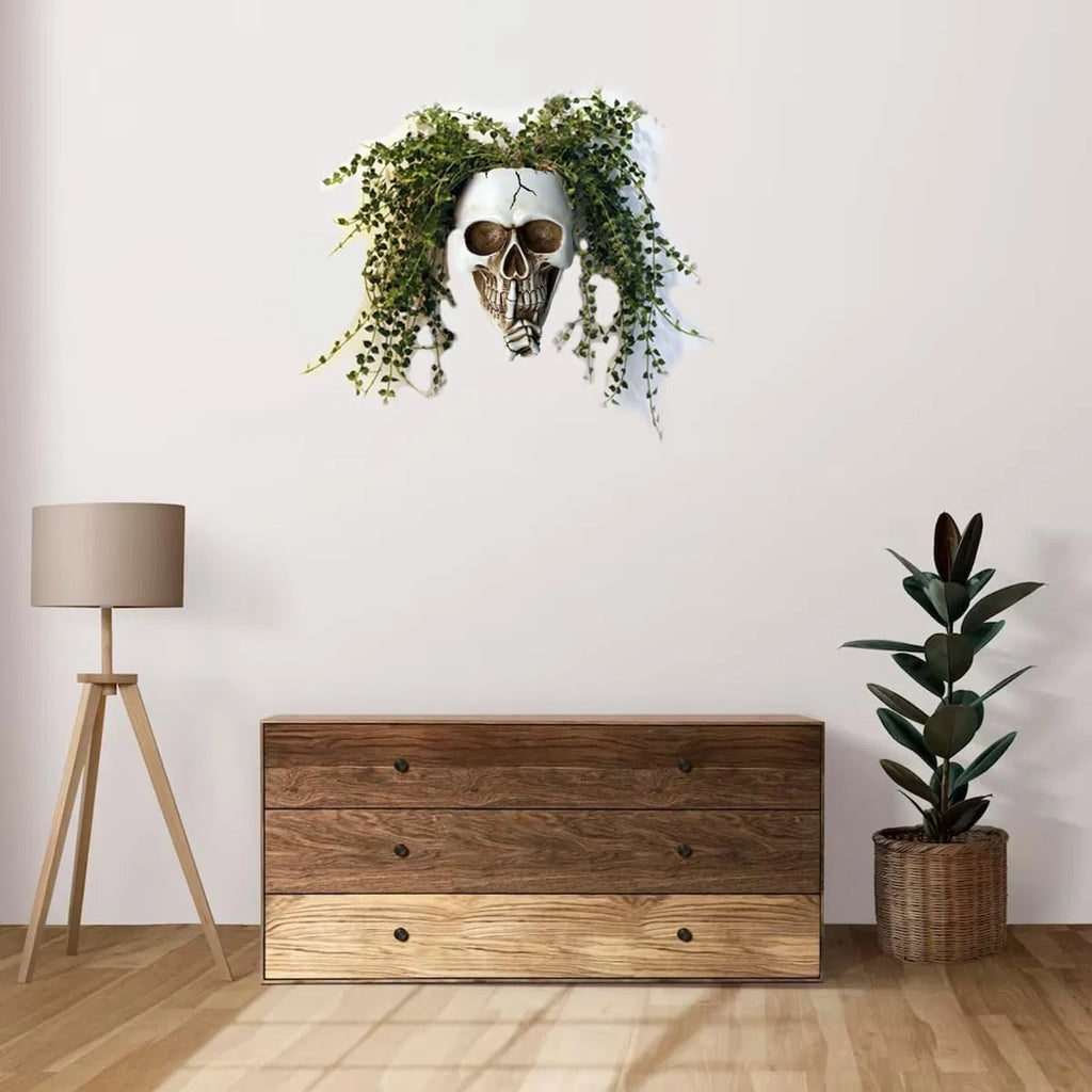 Don't Speak Skull Wall Planter, Resin Face Vase, Indoor Outdoor Plants, 7 Inch Gothic Halloween Decor with Drainage, White