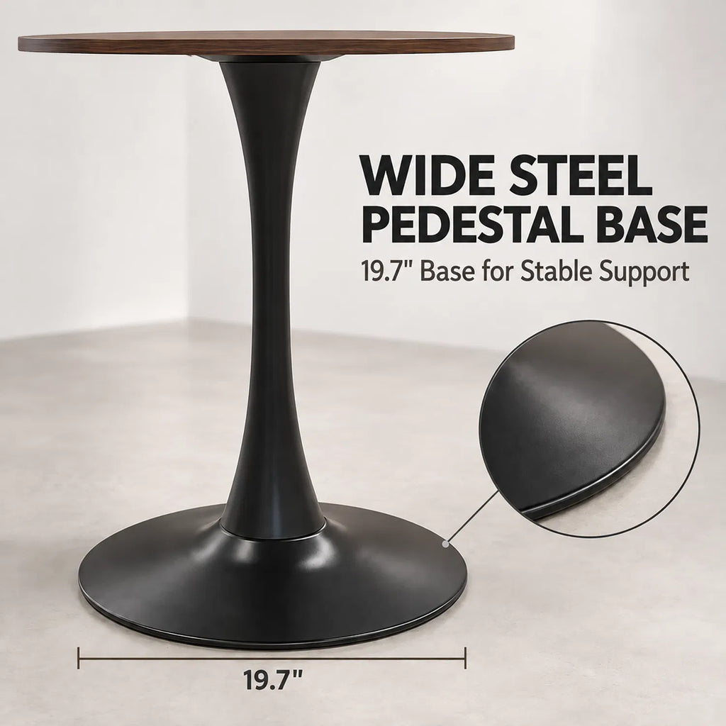 Mid‑Century Modern 24" Round Tulip Table, Walnut MDF Top with Steel Base, Multi‑Purpose Dining Coffee Table for Apartment