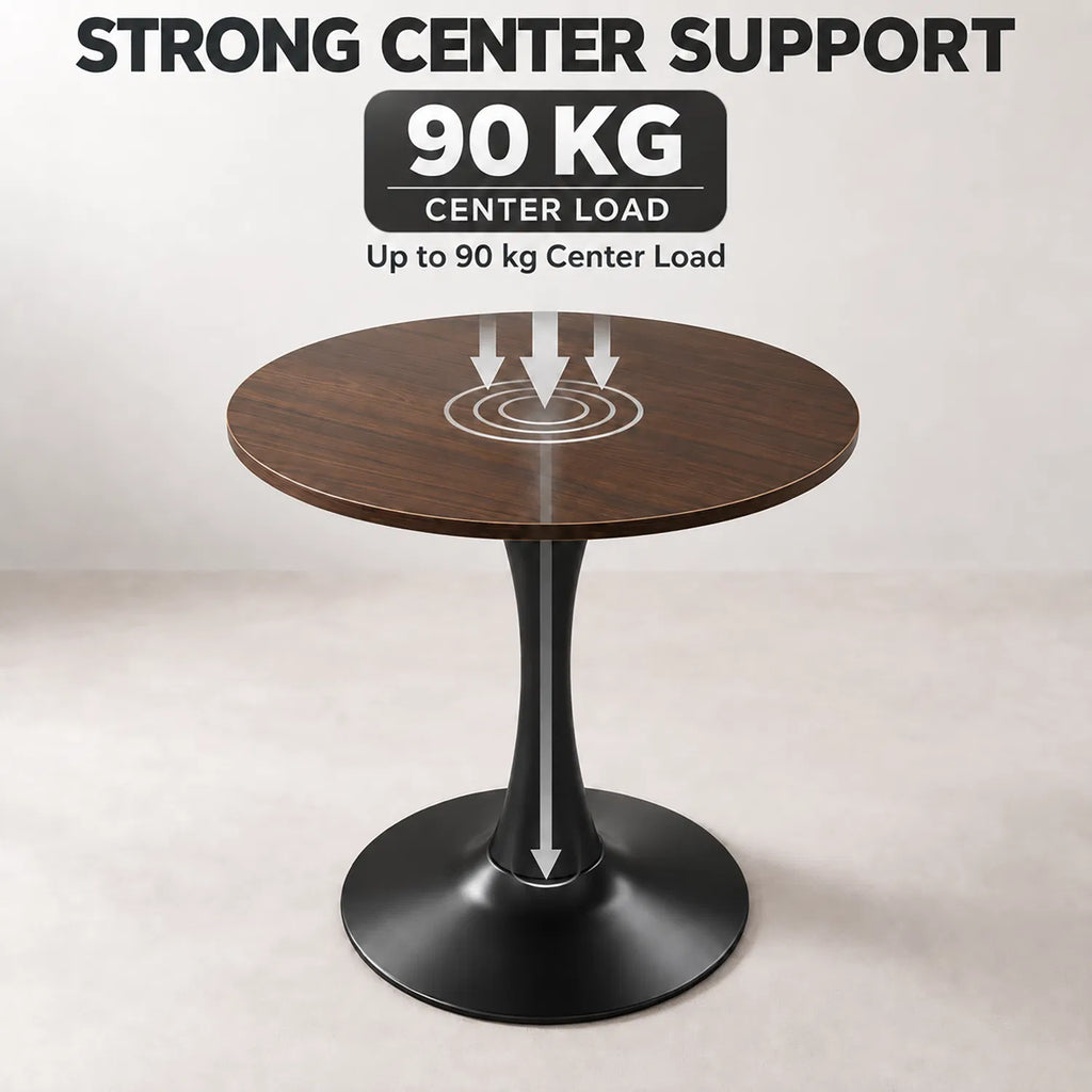 Mid‑Century Modern 24" Round Tulip Table, Walnut MDF Top with Steel Base, Multi‑Purpose Dining Coffee Table for Apartment