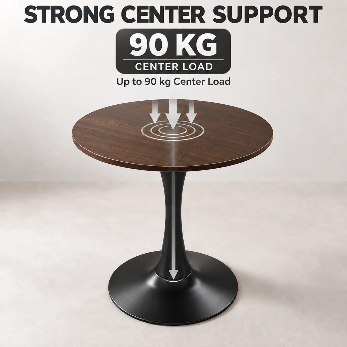 Mid‑Century Modern 24" Round Tulip Table, Walnut MDF Top with Steel Base, Multi‑Purpose Dining Coffee Table for Apartment
