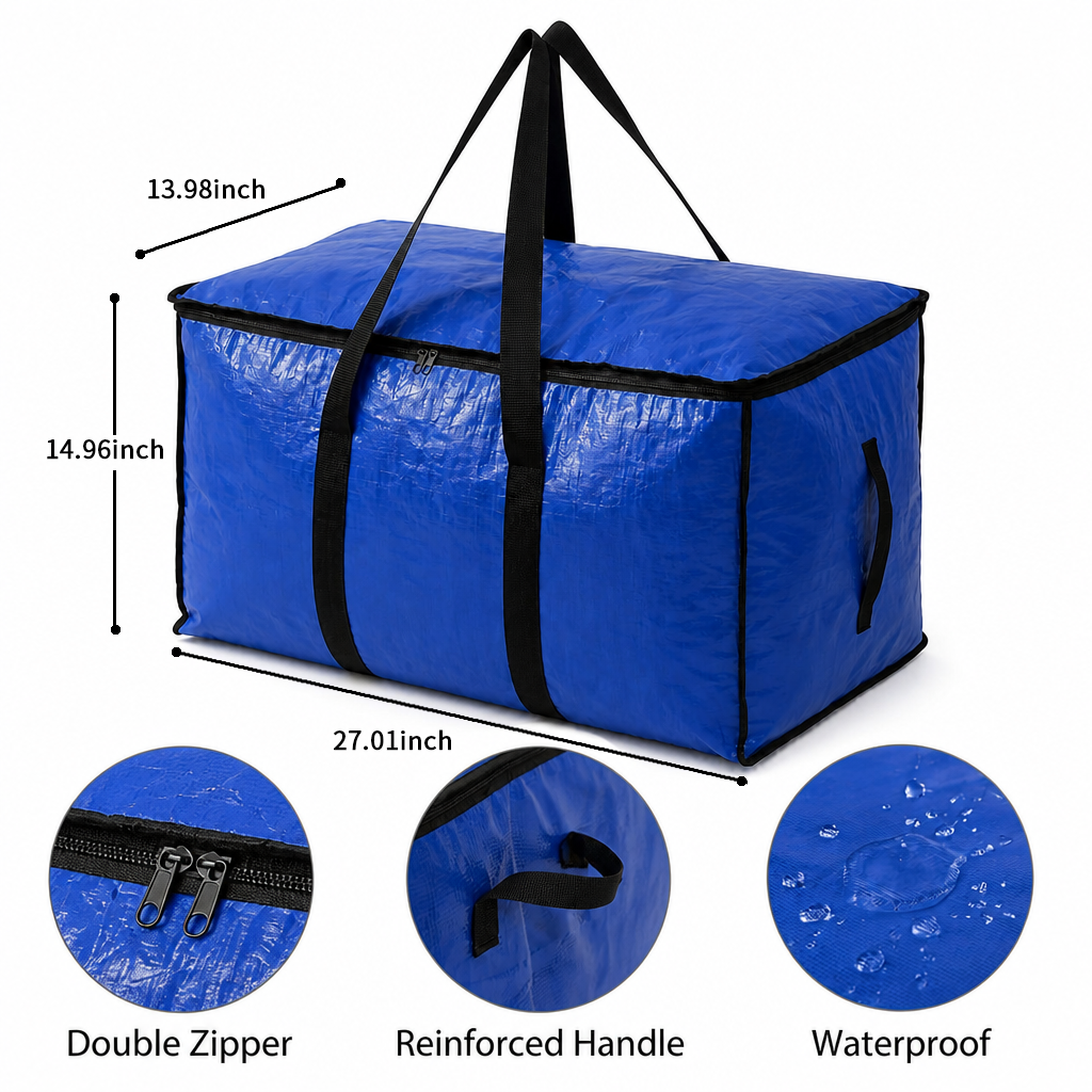 Extra Large Heavy Duty Zipper Storage Bags, Moving Boxes, Storage Containers, Reinforced Handle Waterproof Organizer Totes, for Halloween Decor, Christmas Ornaments, Clothes, Bedroom, Dorm & Moving Use