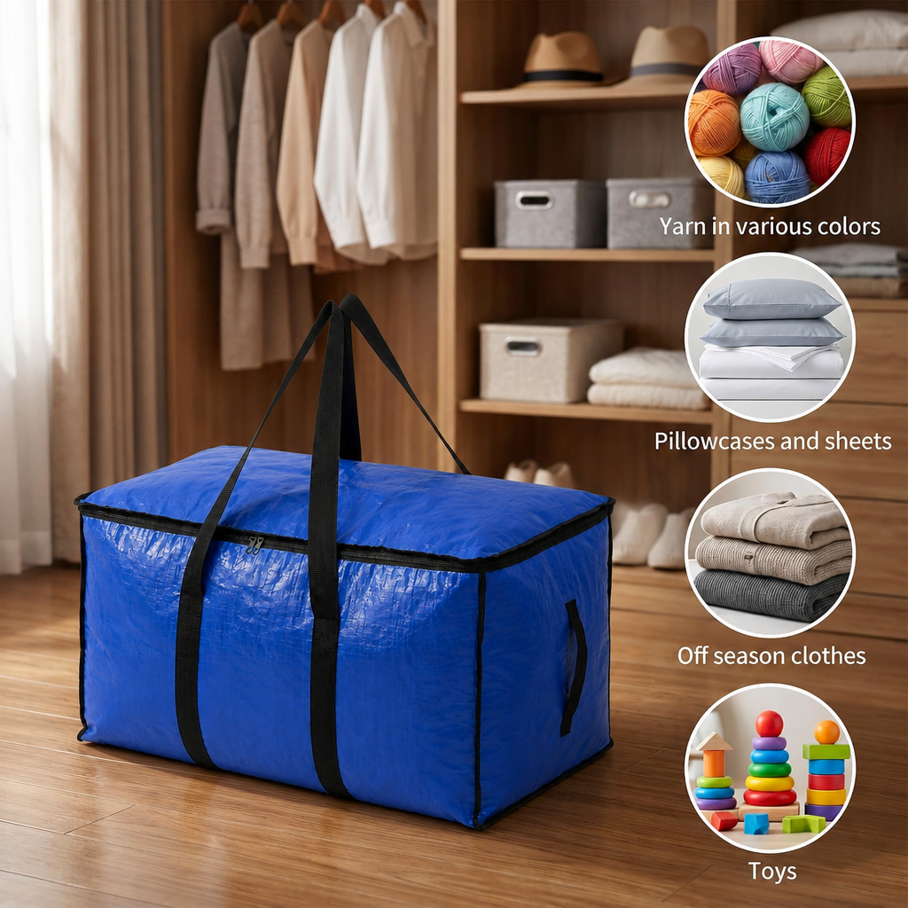 Extra Large Heavy Duty Zipper Storage Bags, Moving Boxes, Storage Containers, Reinforced Handle Waterproof Organizer Totes, for Halloween Decor, Christmas Ornaments, Clothes, Bedroom, Dorm & Moving Use