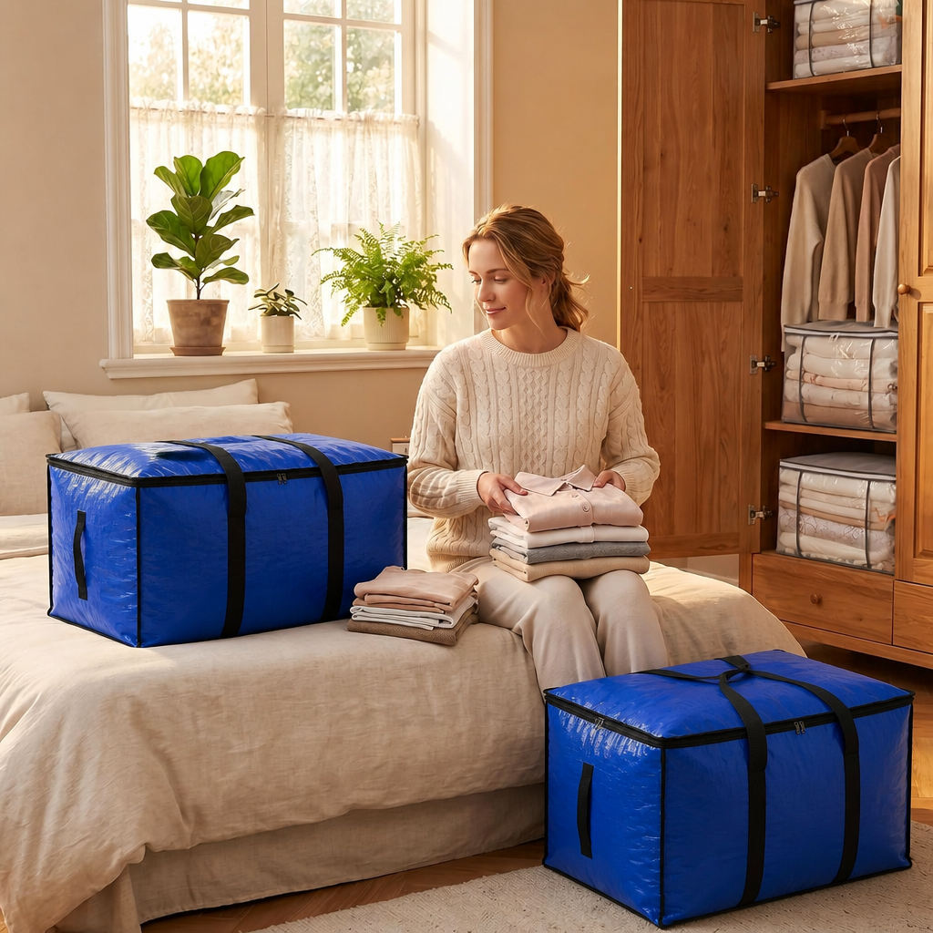 Extra Large Heavy Duty Zipper Storage Bags, Moving Boxes, Storage Containers, Reinforced Handle Waterproof Organizer Totes, for Halloween Decor, Christmas Ornaments, Clothes, Bedroom, Dorm & Moving Use
