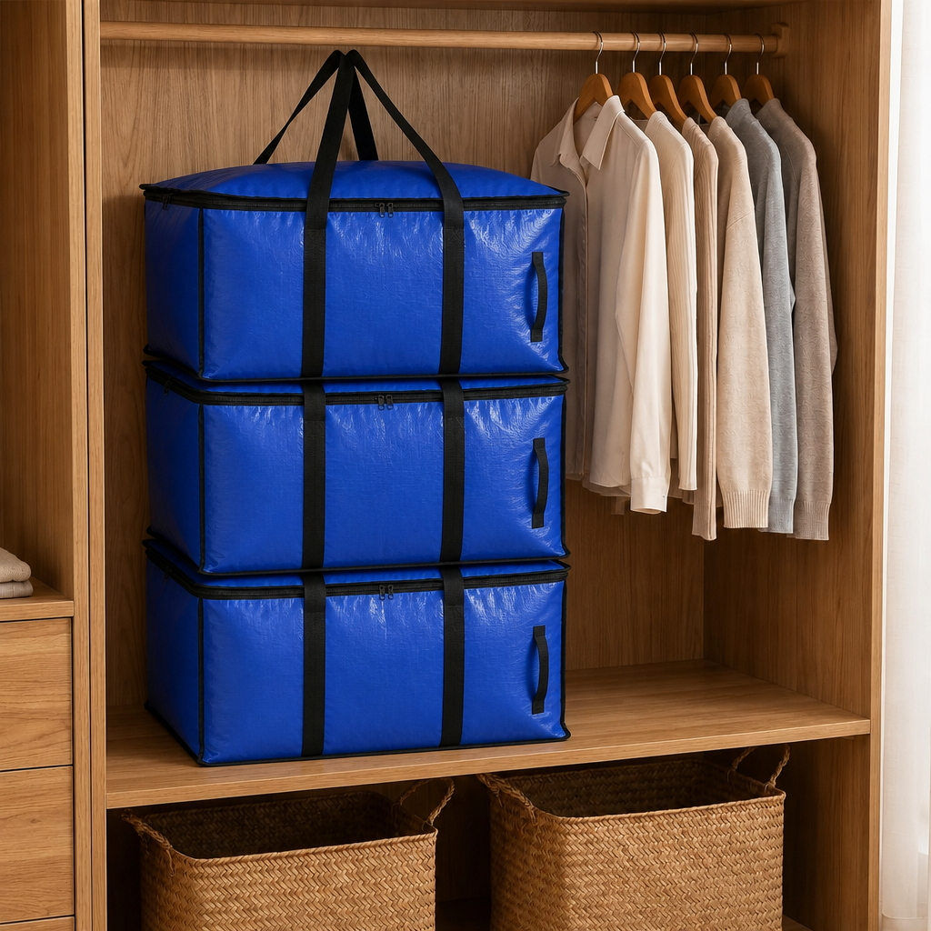 Extra Large Heavy Duty Zipper Storage Bags, Moving Boxes, Storage Containers, Reinforced Handle Waterproof Organizer Totes, for Halloween Decor, Christmas Ornaments, Clothes, Bedroom, Dorm & Moving Use