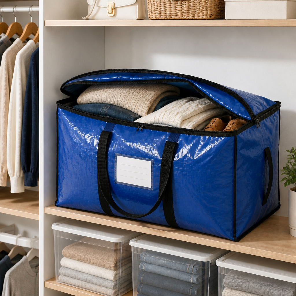 Extra Large Heavy Duty Zipper Storage Bags, Moving Boxes, Storage Containers, Reinforced Handle Waterproof Organizer Totes, for Halloween Decor, Christmas Ornaments, Clothes, Bedroom, Dorm & Moving Use