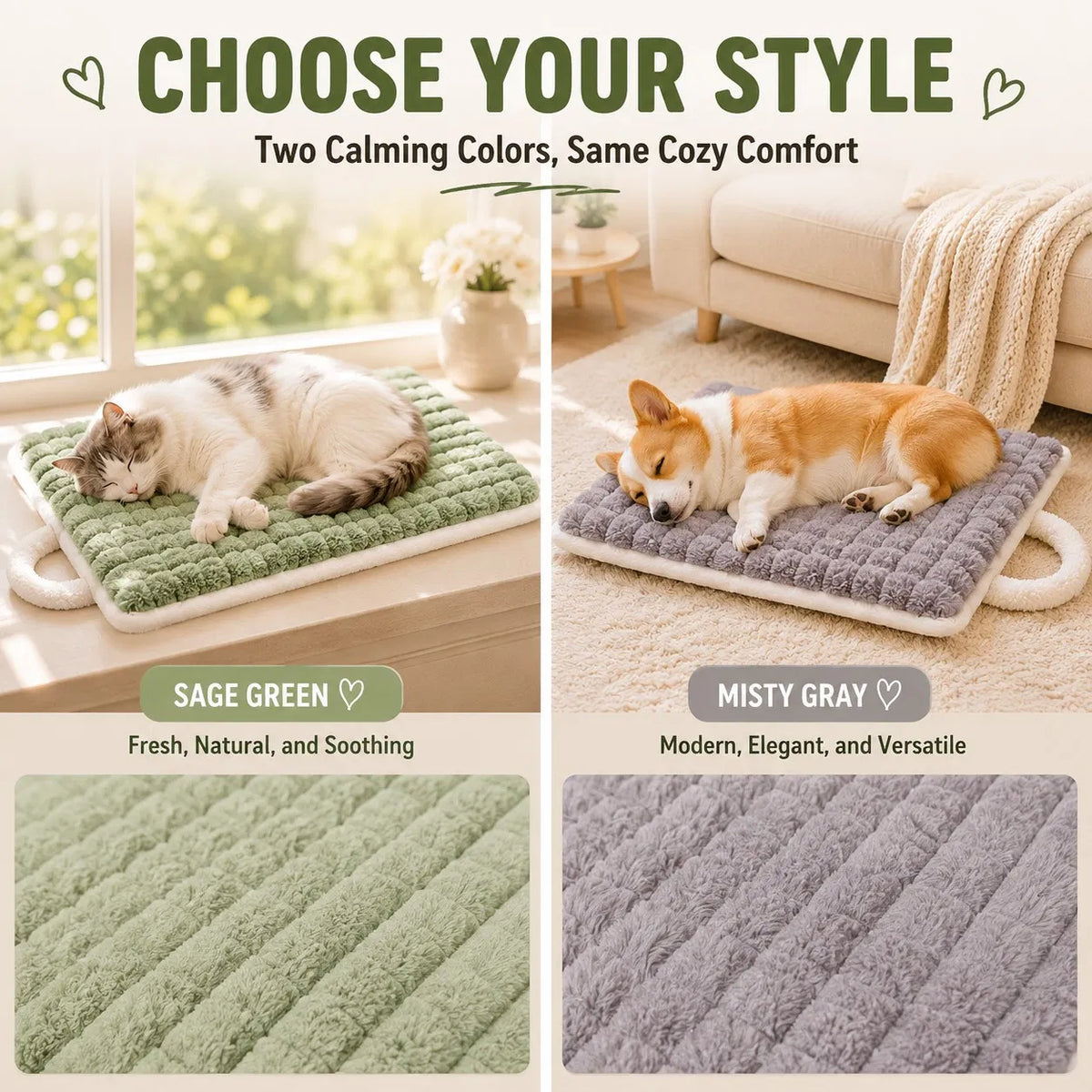 Washable Plush Dog Bed Mat with Carry Handle, Quilted Crate Pad & Kennel Liner, Portable All-Season Pet Mat for Dogs & Cats