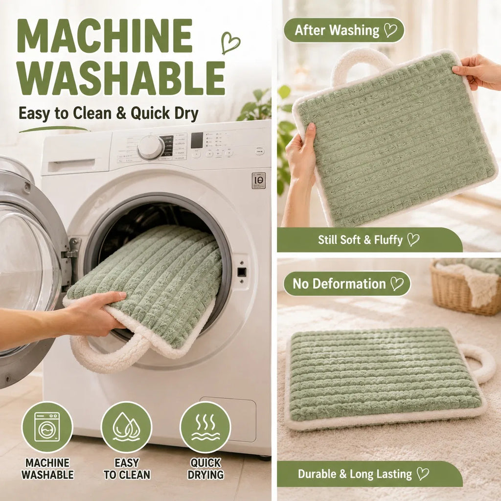 Washable Plush Dog Bed Mat with Carry Handle, Quilted Crate Pad & Kennel Liner, Portable All-Season Pet Mat for Dogs & Cats