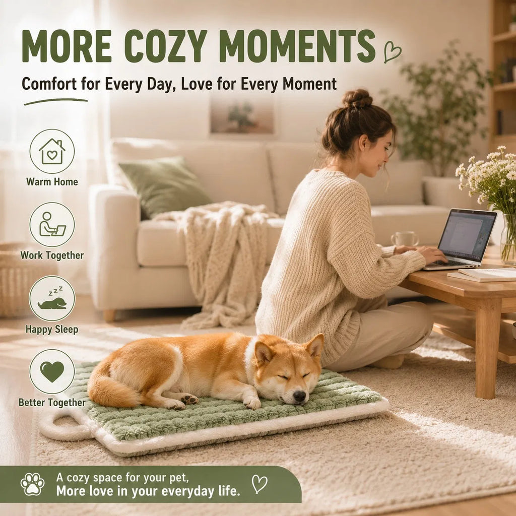 Washable Plush Dog Bed Mat with Carry Handle, Quilted Crate Pad & Kennel Liner, Portable All-Season Pet Mat for Dogs & Cats