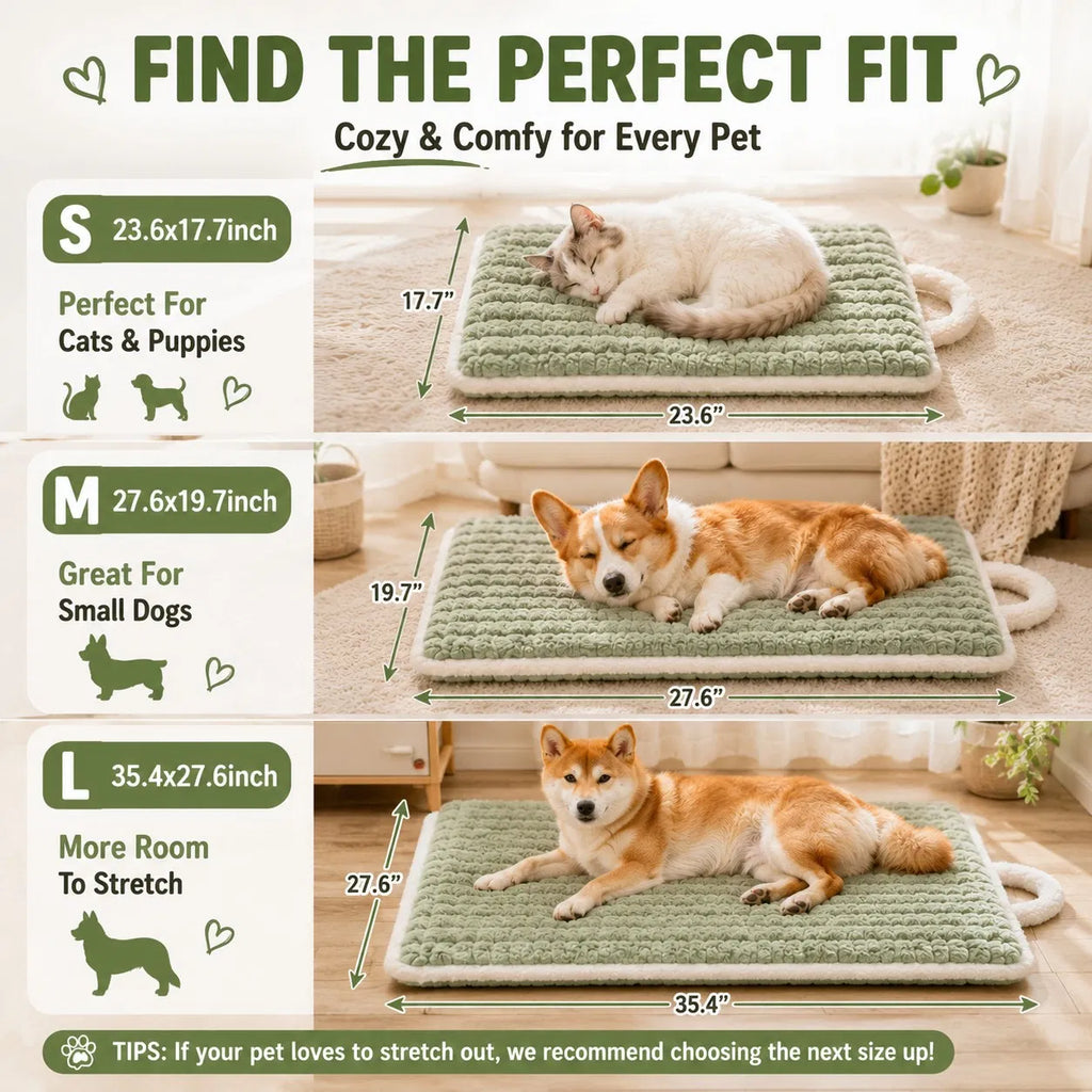 Washable Plush Dog Bed Mat with Carry Handle, Quilted Crate Pad & Kennel Liner, Portable All-Season Pet Mat for Dogs & Cats
