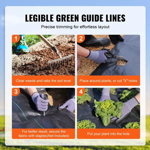 AEELLEEA 3ft x 100ft Heavy Duty Weed Barrier Fabric, 3.2oz Water Permeable Weed Block with Guide Lines for Garden Landscape Yard