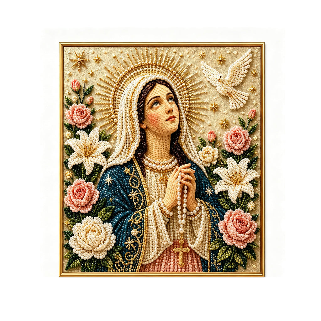 DIY Virgin Mary Bead Art Kit, Christian Religious Pearl Painting Craft for Christmas Home Decor